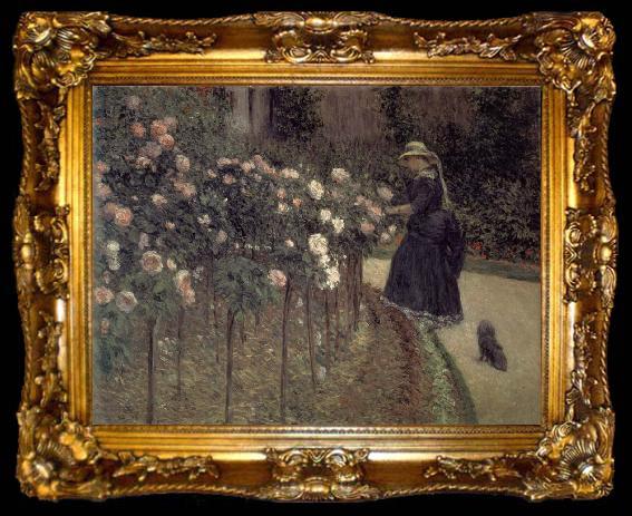 framed  Gustave Caillebotte Roses-The Garden in Petit-Gennevilliers, ta009-2
